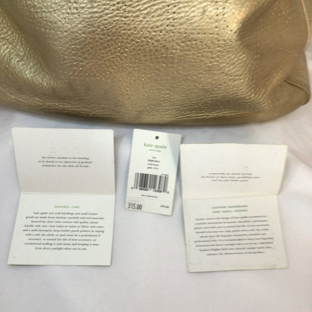 Kate Spade York Street Metallic Gold Leather Satchel • WKRU0812 • Care Cards - Picture 3 of 16